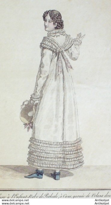 Gravure de mode Costume Parisien 1818 n°1741 Robe perkale & velours