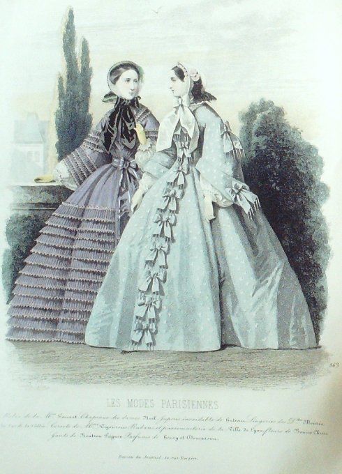 Gravure Les Modes Parisiennes 1859 # 863 Robes gros de Naples Maison Fauvet