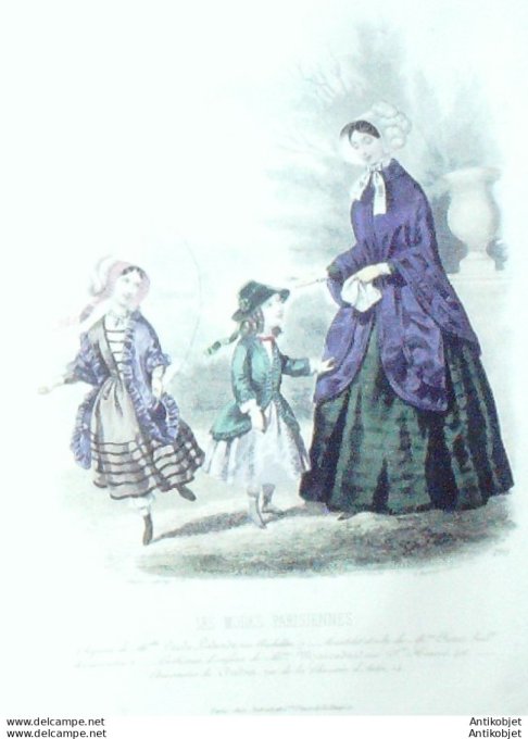 Gravure Les Modes Parisiennes 1846 # 190 Costumes enfants Maison Marendaz