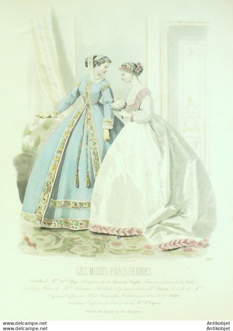 Gravure Les Modes Parisiennes 1865 #1205 Toilettes d'intérieur Maison Ghys