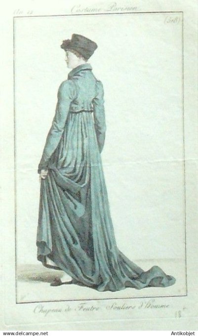 Costume Parisien 1803 an 11 # 518 (eau forte) Chapeau de feutre. Souliers