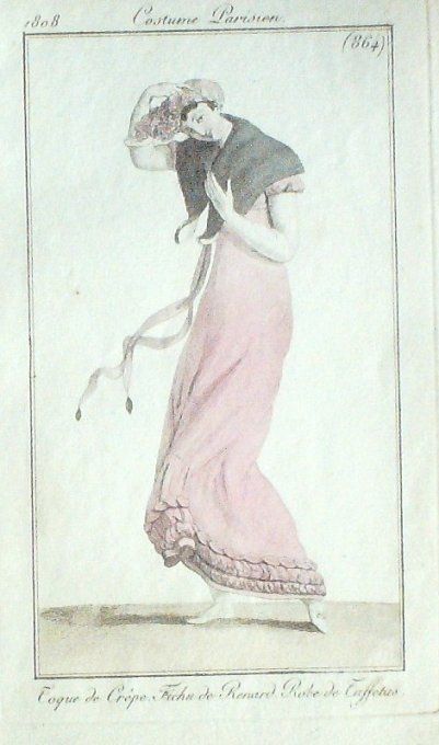 Gravure Mode Costume Parisien 1808 #  864 (eau forte old Fashion plate