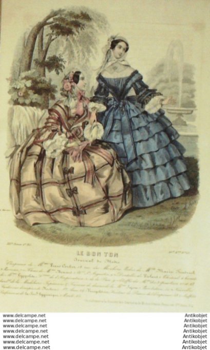Gravure Mode Le Bon Ton 1854 21 # 15 (aquarelle old fashion plate)