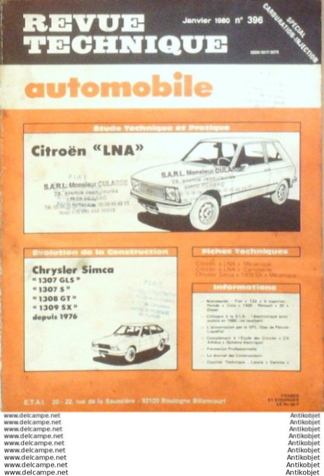 R.T Automobile Citroën Lna Chrysler Simca 1307 1308 1309   # 396