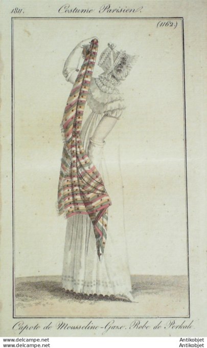 Gravure de mode Costume Parisien 1811 n°1162 Gaze Robe perkale