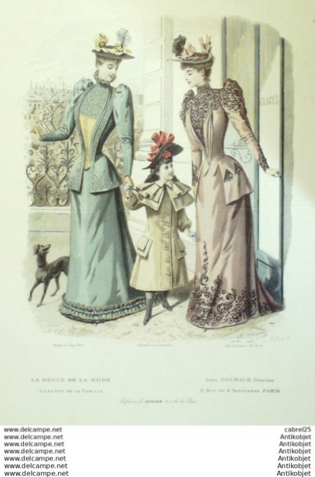 Gravure Mode La Gazette 1891 # 45 (Old Fashion plate) Chien