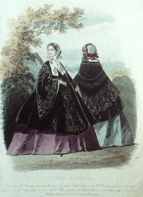 Gravure Les Modes Parisiennes 1859 # 865 Robes Maison Durand-Guérard