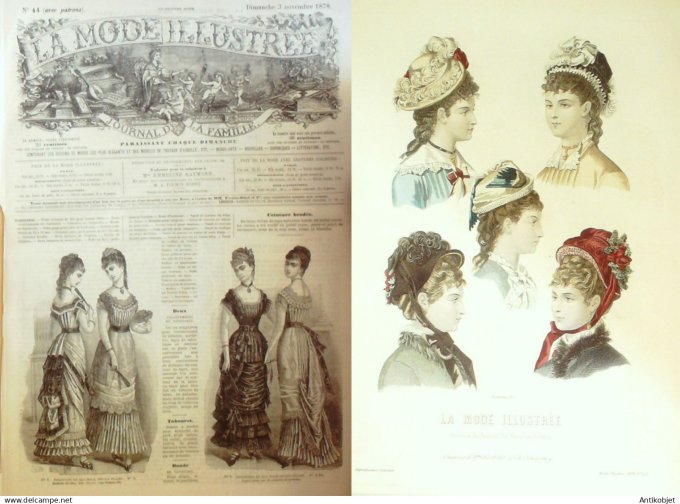 La Mode illustrée journal + gravure associée 1878 # 44