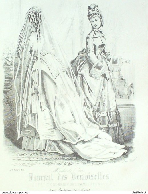 Gravure Mode J.Demoiselles 1873 # 3881b (aquarelle Old Fashion plate)