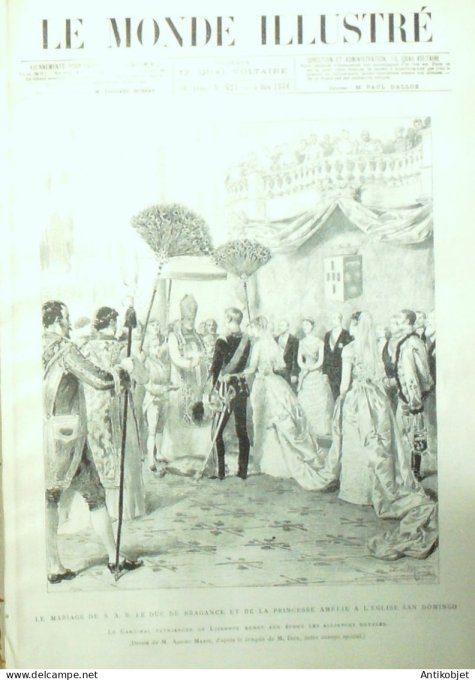 Le Monde illustré 1886 n°1523 Portugal Lisbonne Mariage DUc de Bragance et Princesse Amélie