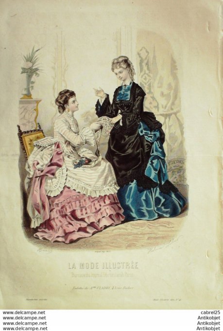 Gravure de mode La Mode illustrée 1872 n°41 (Maison Fladry)