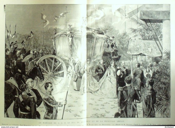 Le Monde illustré 1886 n°1523 Portugal Lisbonne Mariage DUc de Bragance et Princesse Amélie