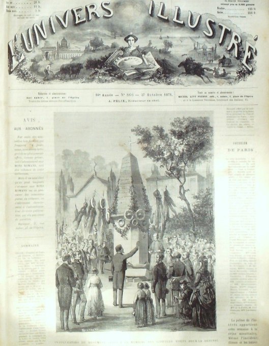 L'Univers illustré 1871 # 865 Versailles (78) Suisse Suse Etats-Unis Chicago Japon Kobé