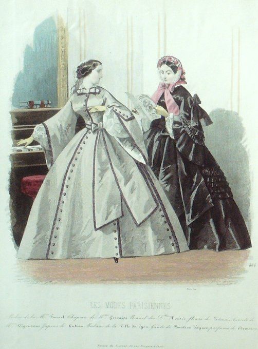 Gravure Les Modes Parisiennes 1859 # 866 Robes d'intérieur Maison Fauvet
