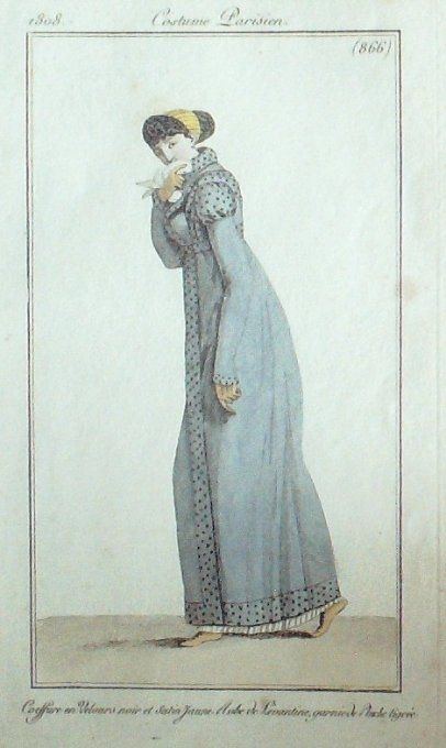 Gravure Mode Costume Parisien 1808 #  866 (eau forte old Fashion plate