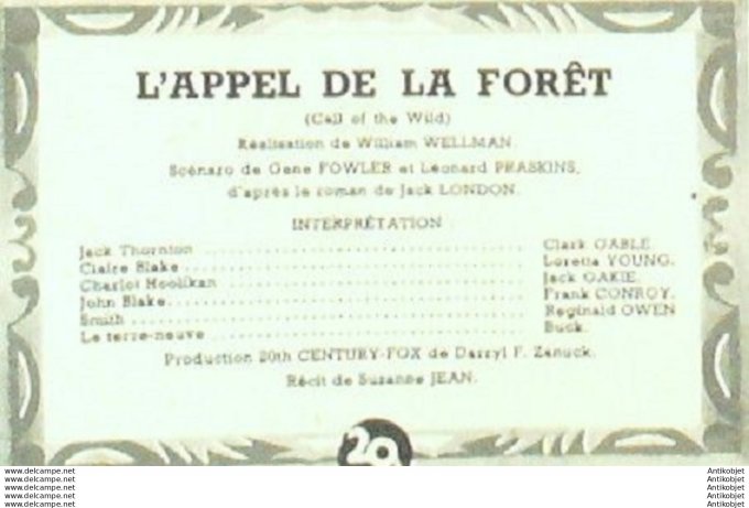 Mon Film 168 49-11- 9 L'appel de la foret Clark Gable Loretta Young