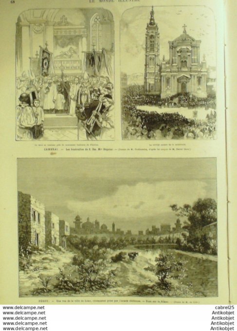 Le Monde illustré 1881 n°1244 Cambrai (59) Reims (51) St Remy Pérou Lima Hermann Locomobiles