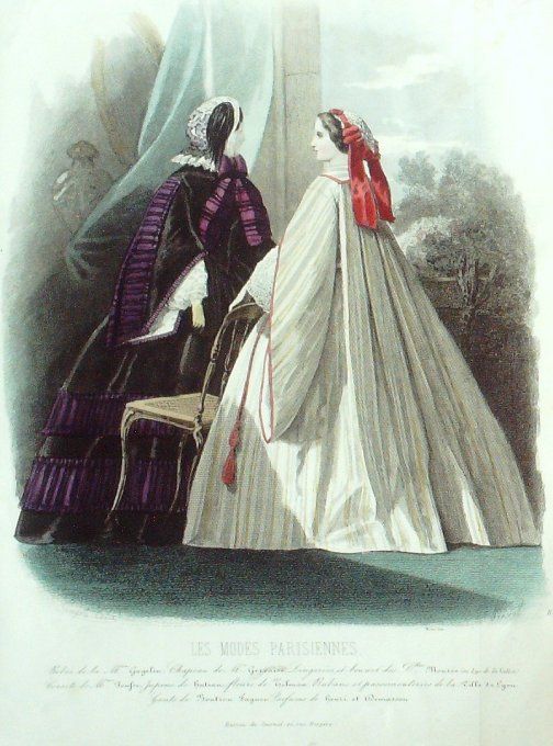 Gravure Les Modes Parisiennes 1859 # 867 Robes Maison Gagelin