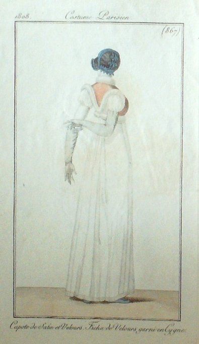 Gravure Mode Costume Parisien 1808 #  867 (eau forte old Fashion plate