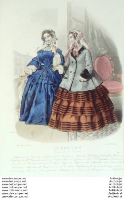 Gravure Mode Le Bon Ton 1854 21 # 22 (aquarelle old fashion plate)