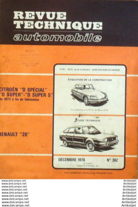 R.T Automobile Citroën Ds Renault 20   # 362
