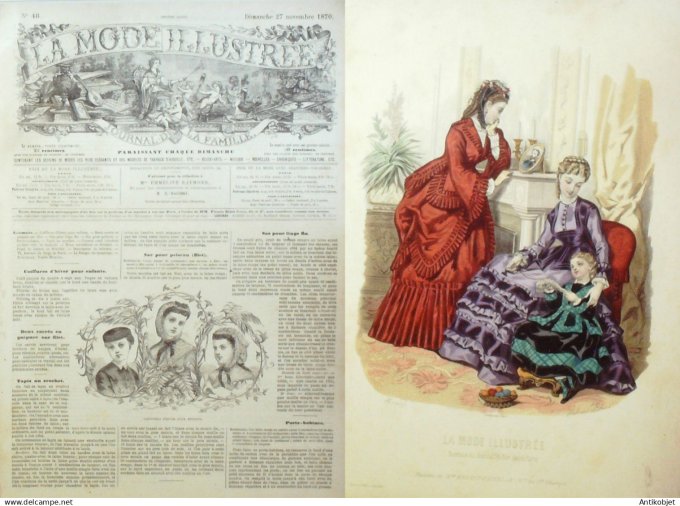 La Mode illustrée journal + gravure associée 1870 # 48