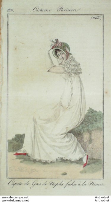 Gravure de mode Costume Parisien 1811 n°1163 Fichu à la Ninon
