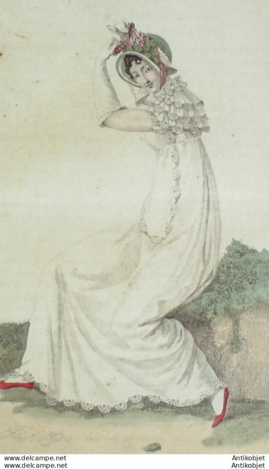 Gravure de mode Costume Parisien 1811 n°1163 Fichu à la Ninon