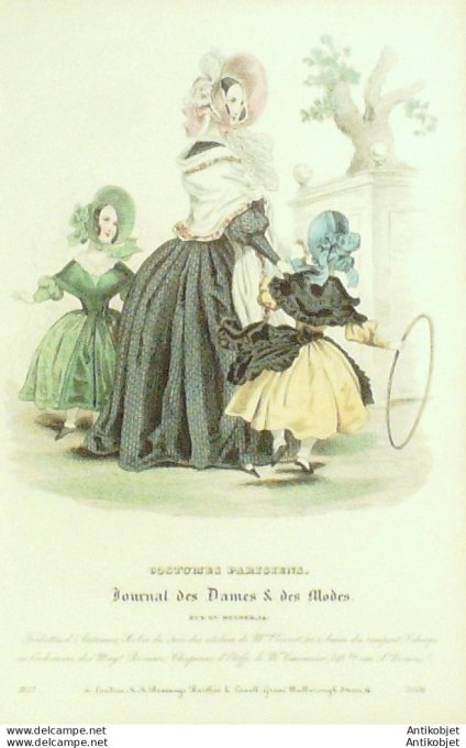Costume Parisien 1837 # 3506  Robes de soie écharpe cachemire