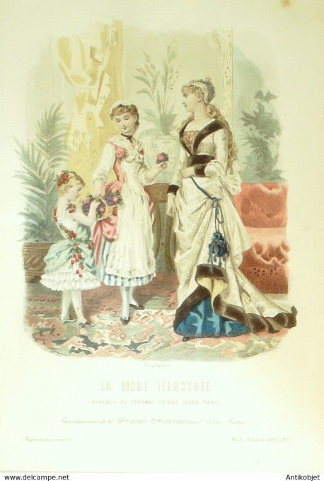 Gravure de mode La Mode illustrée 1883 n°05 Travestissements (Maison Fladry-Coussinet)