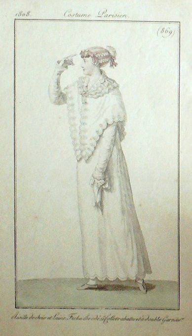 Gravure Mode Costume Parisien 1808 #  869 (eau forte old Fashion plate