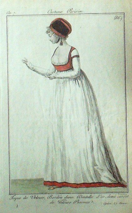 Gravure Mode Costume Parisien 1798 an  7 #  86 (eau forte old Fashion plate