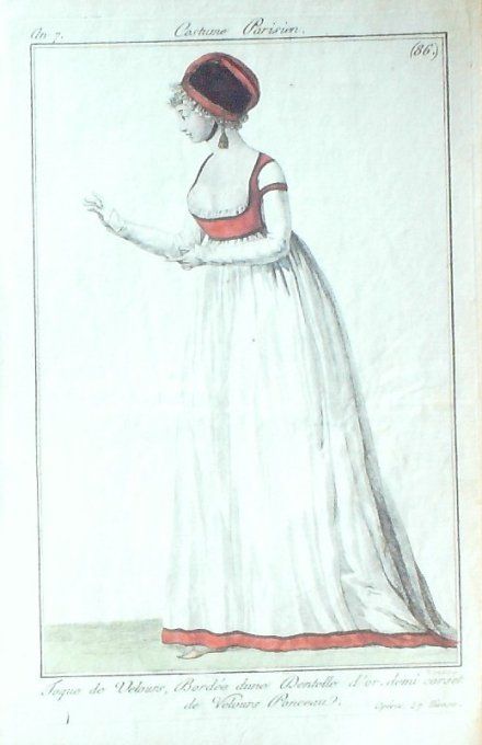 Gravure Mode Costume Parisien 1798 an  7 #  86 (eau forte old Fashion plate