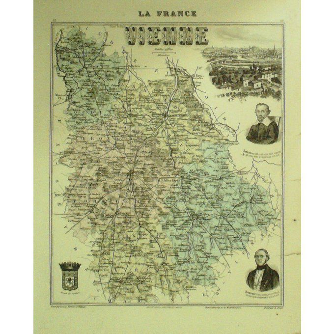 Carte Vienne (86) Poitiers Graveur Lecoq Waltner Barbier 1868