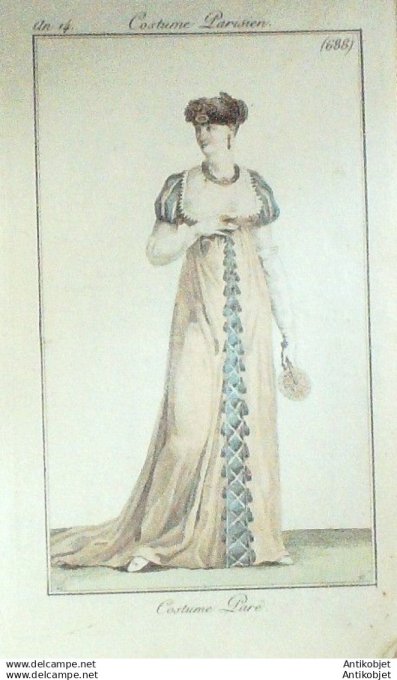 Gravure Mode Costume Parisien 1806 an 14 # 688 (eau forte old Fashion plate