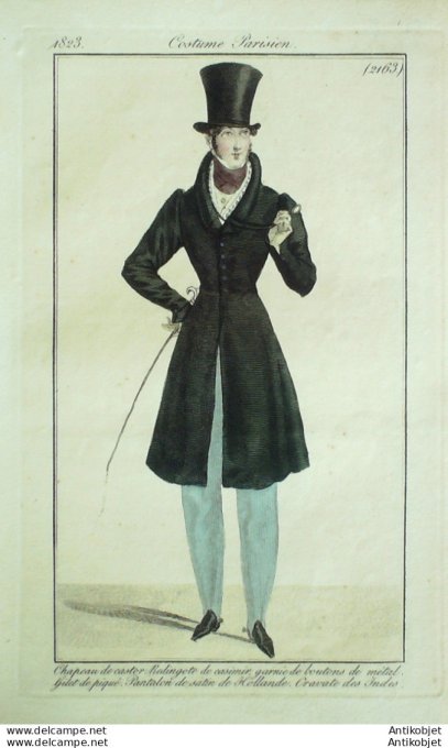 Costume Parisien 1823 # 2163 Redingote casimir homme gilet piqué