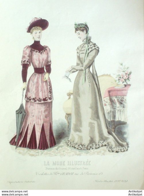Gravure Mode illustree 1892 # 10 (Old Fashion plate) rare