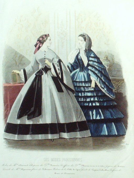 Gravure Les Modes Parisiennes 1859 # 870 Robes d'intérieur Maison Durand