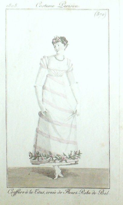 Gravure Mode Costume Parisien 1808 #  870 (eau forte old Fashion plate