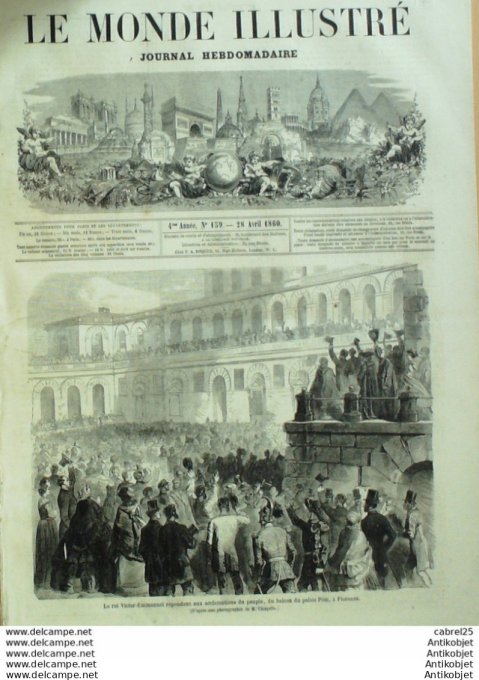 Le Monde illustré 1860 n°159 Annecy (73) Nice (06) Italie Palerme Messine