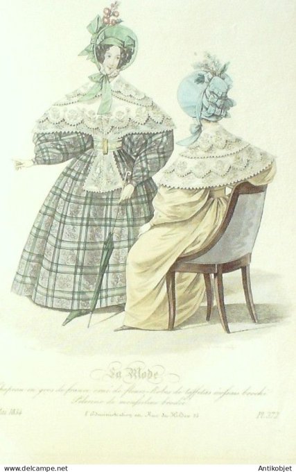 Gravure La mode 1834 # 372 (aquarelle old Fashion plate)
