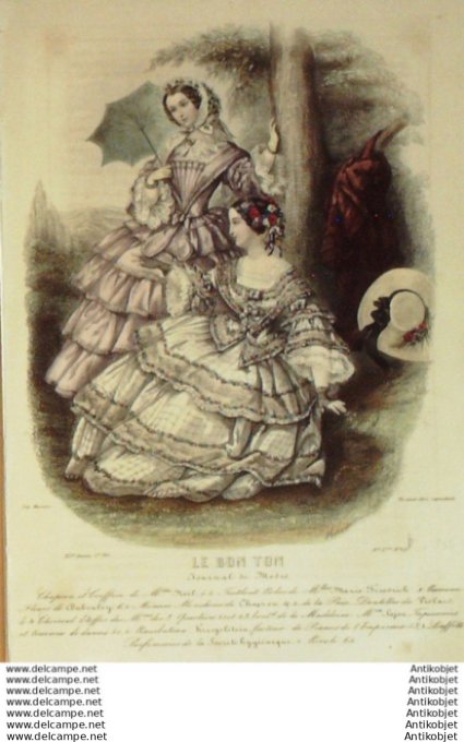 Gravure Mode Le Bon Ton 1854 21 # 12 (aquarelle old fashion plate)