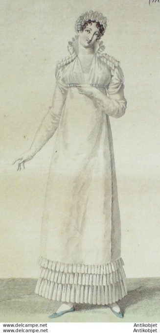Gravure de mode Costume Parisien 1811 n°1164 Bas de robe plissé à tuyaux