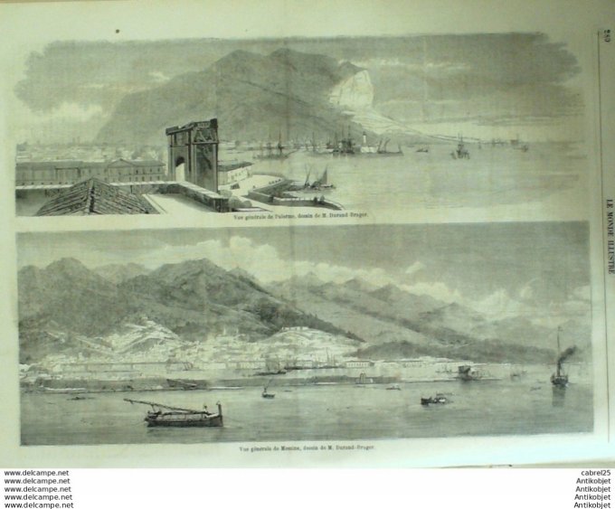 Le Monde illustré 1860 n°159 Annecy (73) Nice (06) Italie Palerme Messine