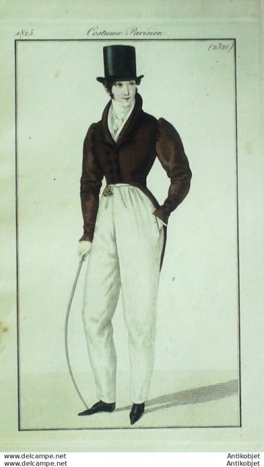 Gravure de mode Costume Parisien 1825 n°2320 Négligé Homme pantalon casimir