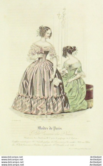 Gravure Mode Courrier des Dames 1837 # 1400 (eau forte old Fashion plate)