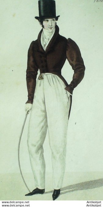 Gravure de mode Costume Parisien 1825 n°2320 Négligé Homme pantalon casimir