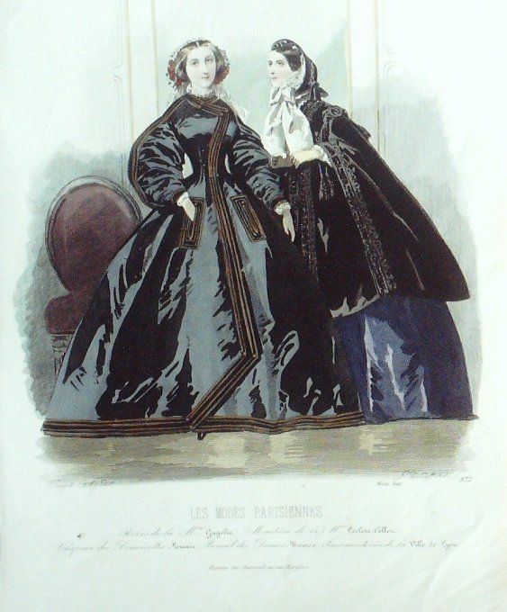 Gravure Les Modes Parisiennes 1859 # 872 Robes de deuil Maison Gagelin