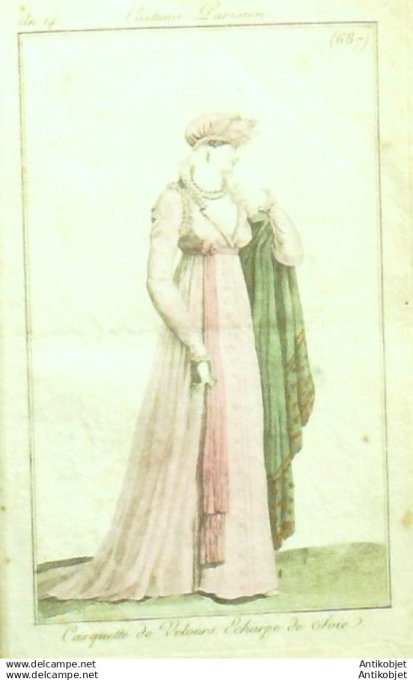 Gravure Mode Costume Parisien 1806 an 14 # 687 (eau forte old Fashion plate