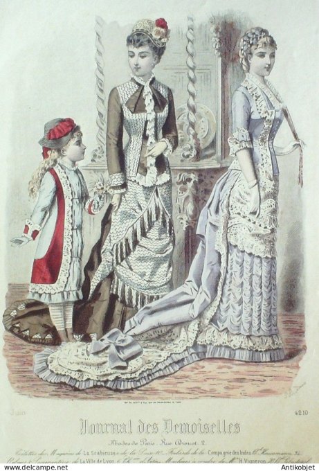 Gravure Mode J.Demoiselles 1879 # 4210 (aquarelle Old Fashion plate)